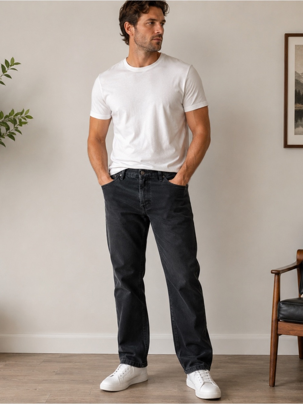 Departed Kona Slim Straight Jeans Men’s 36x30 Black Dark Wash 5 Pocket Denim
